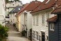 White wooden houses of centre Street Bergen Norway Royalty Free Stock Photo
