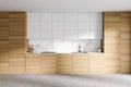 White and wooden kitchen with cupboards