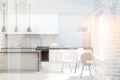 White wooden kitchen, white chairs toned Royalty Free Stock Photo