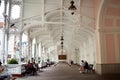 White wooden Market colonnade or Trzni kolonada in the spa town of  Karlovy Vary in the Czech Republic Royalty Free Stock Photo