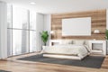 White and wooden master bedroom corner with poster Royalty Free Stock Photo