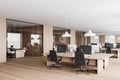 White and wooden open space office corner with doors Royalty Free Stock Photo