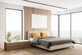 White and wooden panoramic bedroom poster Royalty Free Stock Photo