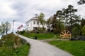 Bergen, Norway - 21 May 2016:Old wooden restaurant building on a lookout hill above the town of Bergen in Norway.