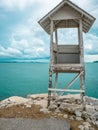 White wooden sea hut and Cloudy sky in Khao Laem Ya nation park