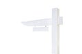 A white, wooden signpost in the shape of a hand points to the left, isolated on a white background with a clipping path. Royalty Free Stock Photo