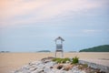 White Wooden Tower observation old small at the end of road at K Royalty Free Stock Photo