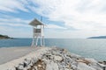 White Wooden Tower observation old small at the end of road at  Khao Laem YaÃ¢â¬âMu Ko Samet National Park  Rayong province Royalty Free Stock Photo