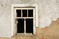 White wooden window in the old house with broken glass Royalty Free Stock Photo