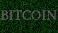 White word BITCOIN among green blinking dots illustration