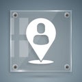 White Worker location icon isolated on grey background. Square glass panels. Vector