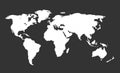 White World map on black background. World map template with continents, North and South America, Europe and Asia Royalty Free Stock Photo