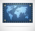 White world map on blue jeans background