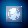 White Worldwide icon isolated on blue background. Pin on globe. Square glass panels. Vector Royalty Free Stock Photo