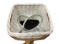 White woven basket and oval mirrors