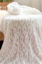 White woven handicraft knitting sweater or cardigan