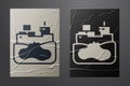 White Wrecked oil tanker ship icon isolated on crumpled paper background. Oil spill accident. Crash tanker. Pollution