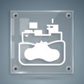 White Wrecked oil tanker ship icon isolated on grey background. Oil spill accident. Crash tanker. Pollution Environment