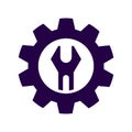 White Wrench spanner and gear icon isolated with long shadow