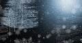 White writing on black snowing background, computer code, program coding and technology concept Royalty Free Stock Photo