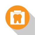 White X-ray of tooth icon isolated on white background. Dental x-ray. Radiology image. Orange circle button. Vector