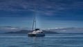 The white yacht is anchored in the ocean. Royalty Free Stock Photo