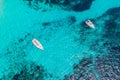 White yacht coral reef in Beautiful bay sea. Aerial top view Royalty Free Stock Photo