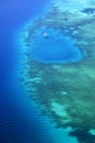 White yacht coral reef in beautiful bay sea. Aerial view. Royalty Free Stock Photo