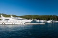 White yacht slowly sailing in the bay, the boat of dreams Royalty Free Stock Photo