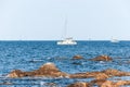 White yachts in blue ocean Royalty Free Stock Photo