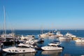 White yachts in the port waiting. Royalty Free Stock Photo