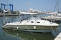 White yachts in the port are waiting. The sea is calm. Royalty Free Stock Photo