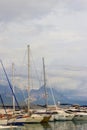 White yachts in sea harbor of Kemer, Antalya province in Turkey. Kemer Marina on the Mediterranean sea