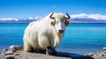 White yak in Namtso lake, Tibet. Namtso is the largest lake in the Autonomous Region. AI Generative Royalty Free Stock Photo