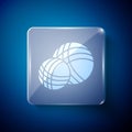 White Yarn ball icon isolated on blue background. Label for hand made, knitting or tailor shop. Square glass panels Royalty Free Stock Photo