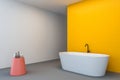 White and yellow bathroom corner, tub