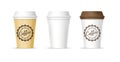 White, yellow, brown cups of coffee icons