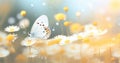 a white and yellow butterfly sitting near a flower Royalty Free Stock Photo