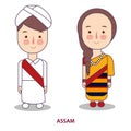 white and yellow color assamese traditional sari dress native tribe form india boy and girl couple costume wearing apparel Royalty Free Stock Photo