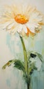 Bright White Daisy Oil Painting With Light Teal And Orange Accents
