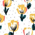 White and Yellow Flower Drawn Vector Seamless