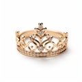 Romantic Gold Diamond Crown Ring On White Background