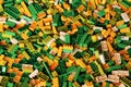 White yellow green lego bricks