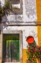 White Yellow Wall Green Door Medieval City Obidos Portugal Royalty Free Stock Photo