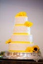 White and Yellow Wedding Reception Cake Royalty Free Stock Photo