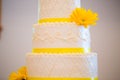 White and Yellow Wedding Reception Cake Royalty Free Stock Photo