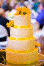 White and Yellow Wedding Reception Cake Royalty Free Stock Photo