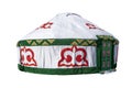 White Yurt, housing of Kazakh nomadic tribes decorated with national ornament, isolated on white background