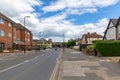 White zigzag road markings on a main street in Greenford, a large town in the London Borough of Ealing in west London, England,