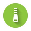 White Zipper icon isolated with long shadow. Green circle button. Vector Illustration